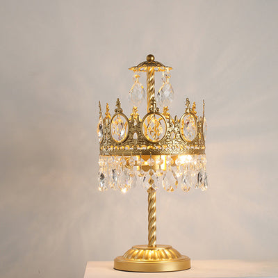Modern Luxury Crown Iron Crystal 2-Light Table Lamp For Bedroom