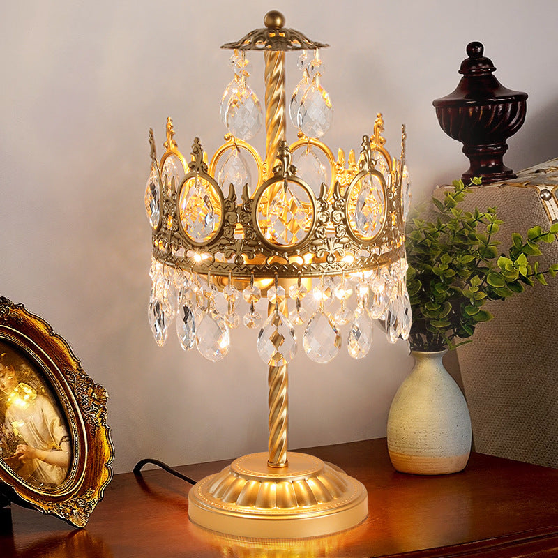 Modern Luxury Crown Iron Crystal 2-Light Table Lamp For Bedroom