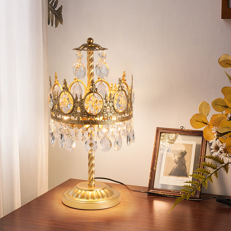 Moderne Luxus Kronen Eisen Kristall 2-Licht Tischlampe für Schlafzimmer 