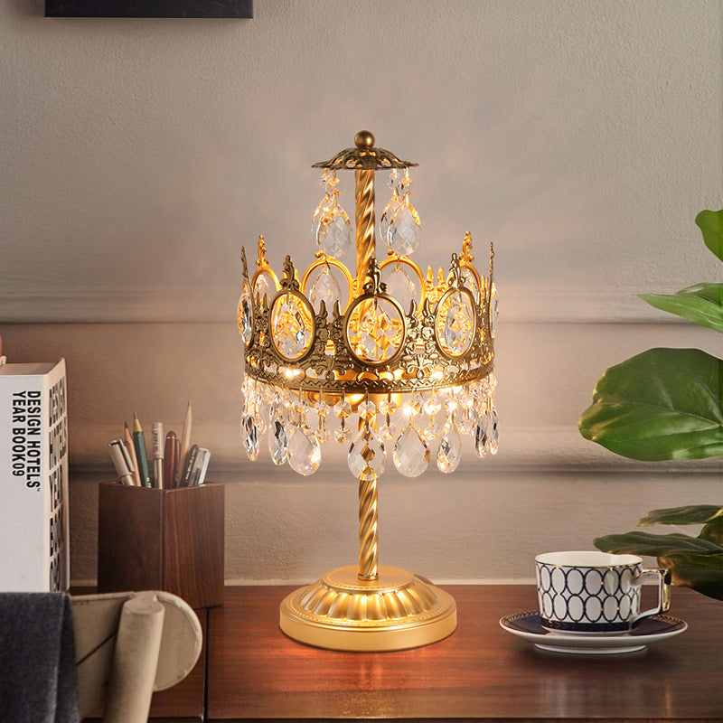 Modern Luxury Crown Iron Crystal 2-Light Table Lamp For Bedroom