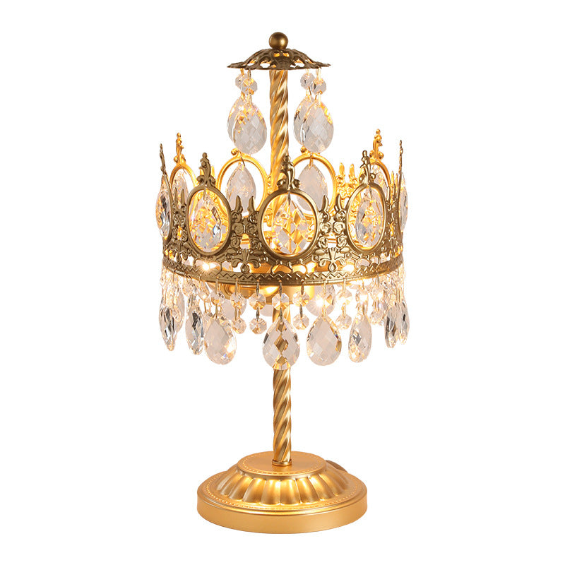 Modern Luxury Crown Iron Crystal 2-Light Table Lamp For Bedroom