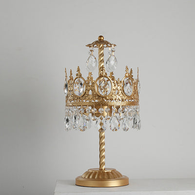 Modern Luxury Crown Iron Crystal 2-Light Table Lamp For Bedroom
