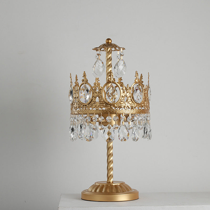 Modern Luxury Crown Iron Crystal 2-Light Table Lamp For Bedroom