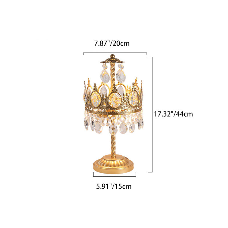 Modern Luxury Crown Iron Crystal 2-Light Table Lamp For Bedroom