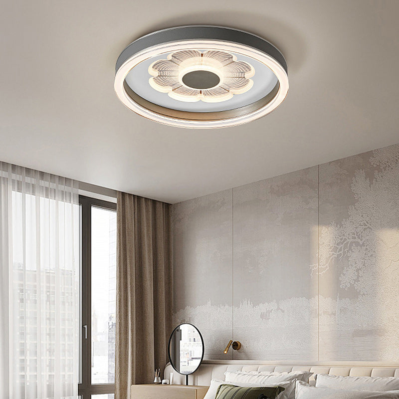 Moderne Einfachheit Runde Eisen Aluminium Acryl Leder LED Deckenleuchte für das Schlafzimmer 