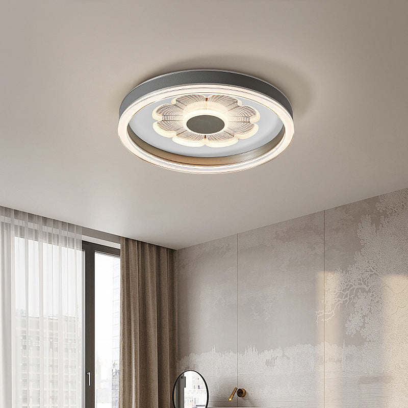 Plafonnier LED Rond en Fer Aluminium Acrylique Cuir Simplicité Moderne pour Chambre 