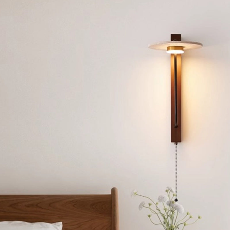 Applique murale LED en acier au carbone, bois de noyer, travertin jaune rond traditionnel français pour chambre 