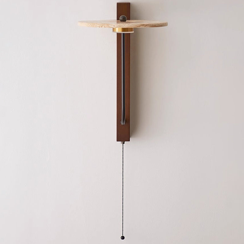 Applique murale LED en acier au carbone, bois de noyer, travertin jaune rond traditionnel français pour chambre 