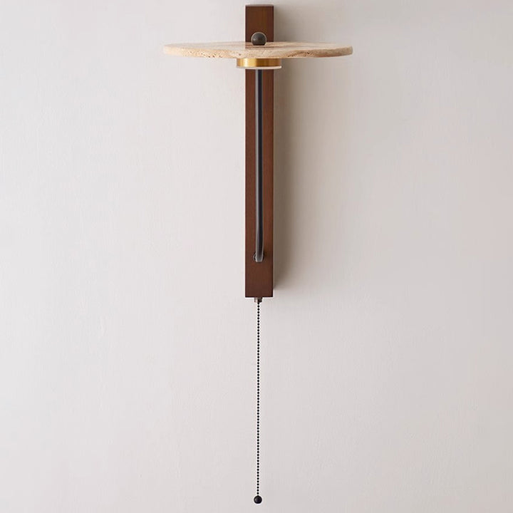 Applique murale LED en acier au carbone, bois de noyer, travertin jaune rond traditionnel français pour chambre 