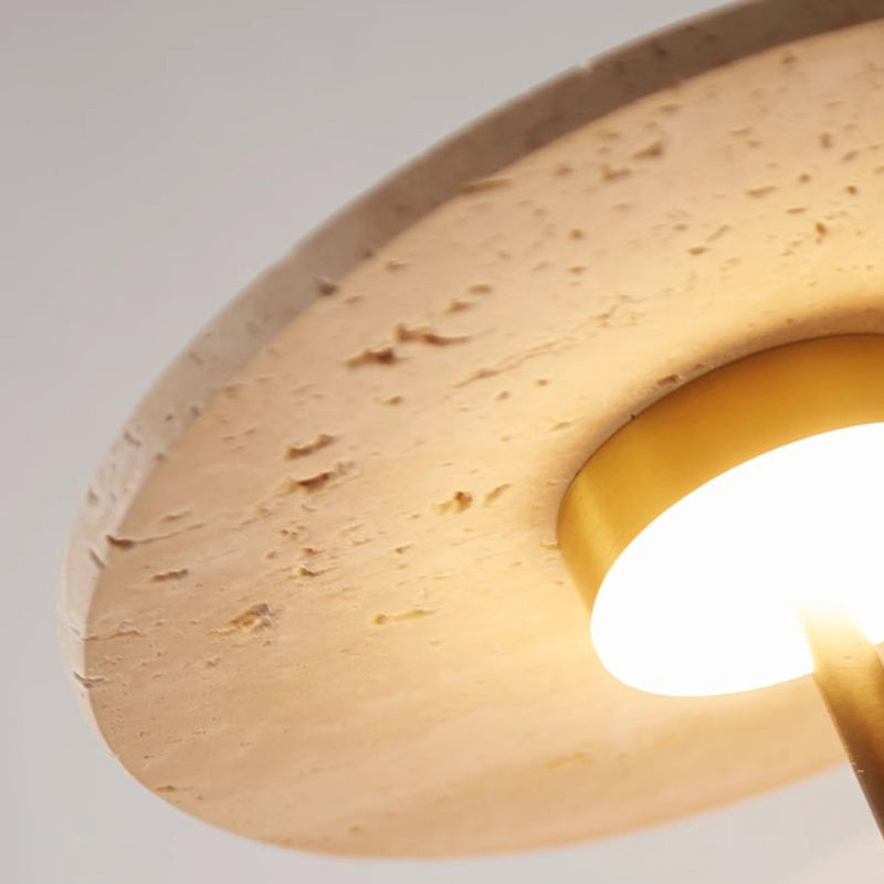 Applique murale LED en acier au carbone, bois de noyer, travertin jaune rond traditionnel français pour chambre 