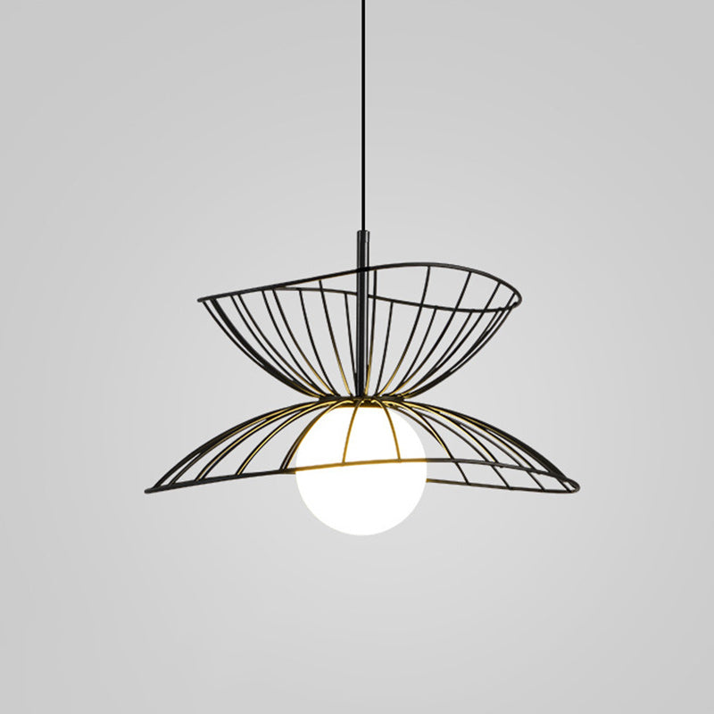 Zeitgenössische kreative Strohhut Eisen 1-Licht Pendelleuchte für Wohnzimmer 