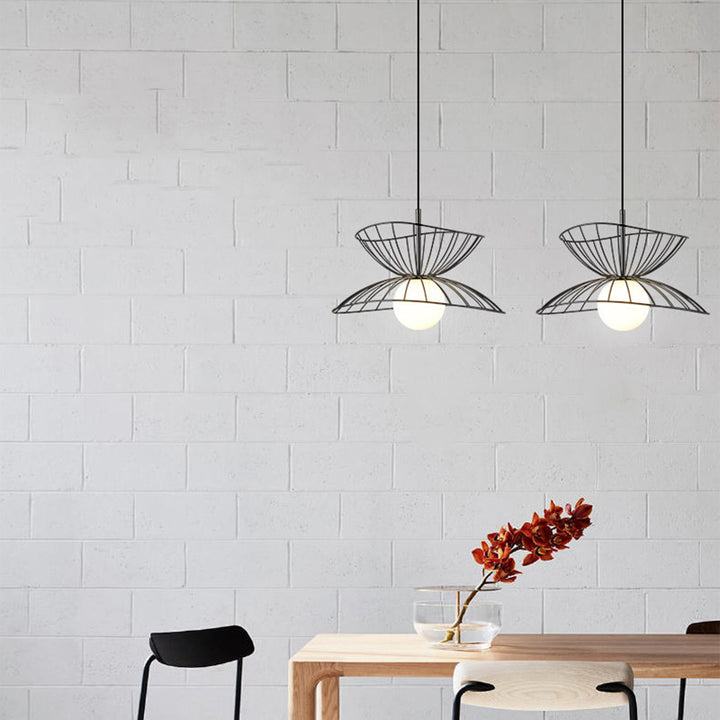 Zeitgenössische kreative Strohhut Eisen 1-Licht Pendelleuchte für Wohnzimmer 