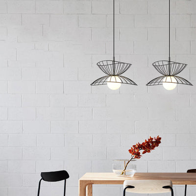 Contemporary Creative Straw Hat Iron 1-Light Pendant Light For Living Room