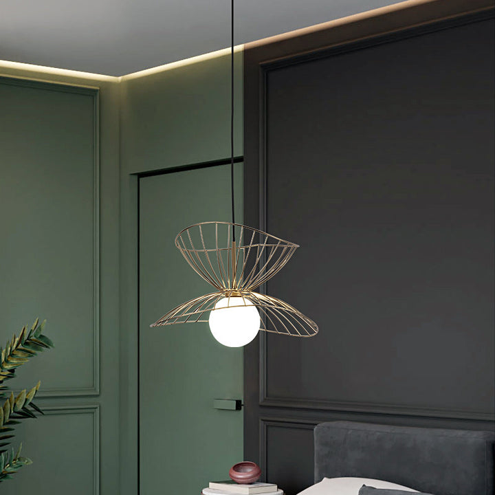 Zeitgenössische kreative Strohhut Eisen 1-Licht Pendelleuchte für Wohnzimmer 