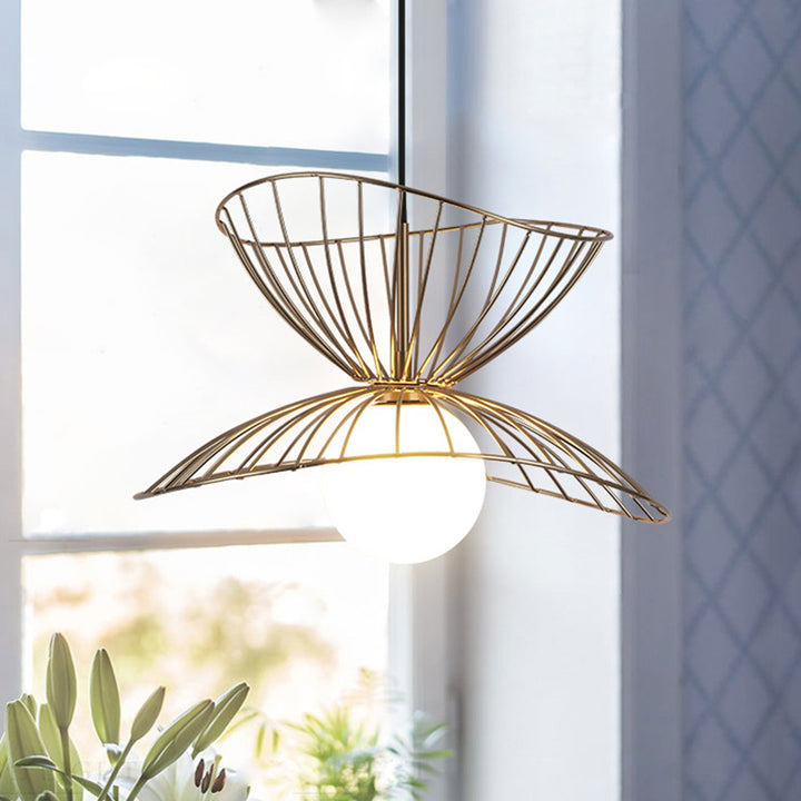 Zeitgenössische kreative Strohhut Eisen 1-Licht Pendelleuchte für Wohnzimmer 