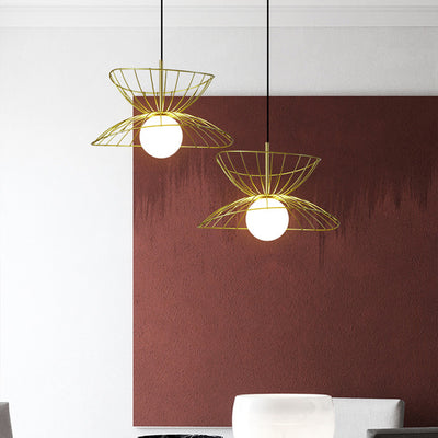 Contemporary Creative Straw Hat Iron 1-Light Pendant Light For Living Room