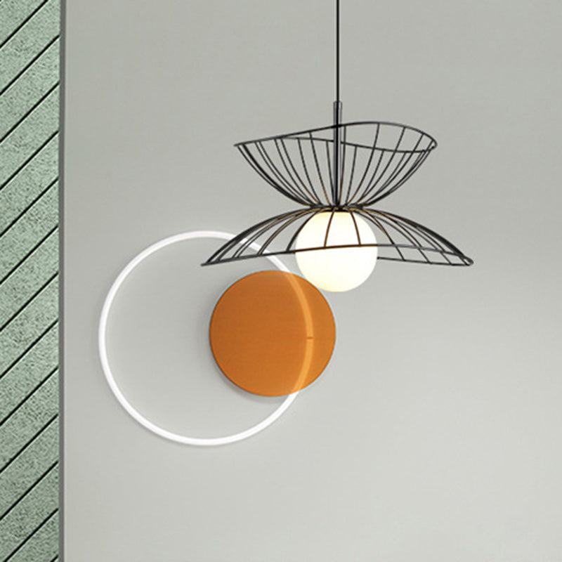 Contemporary Creative Straw Hat Iron 1-Light Pendant Light For Living Room