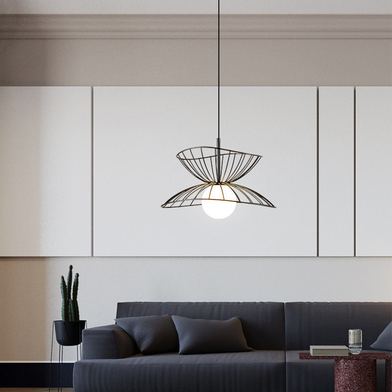 Zeitgenössische kreative Strohhut Eisen 1-Licht Pendelleuchte für Wohnzimmer 