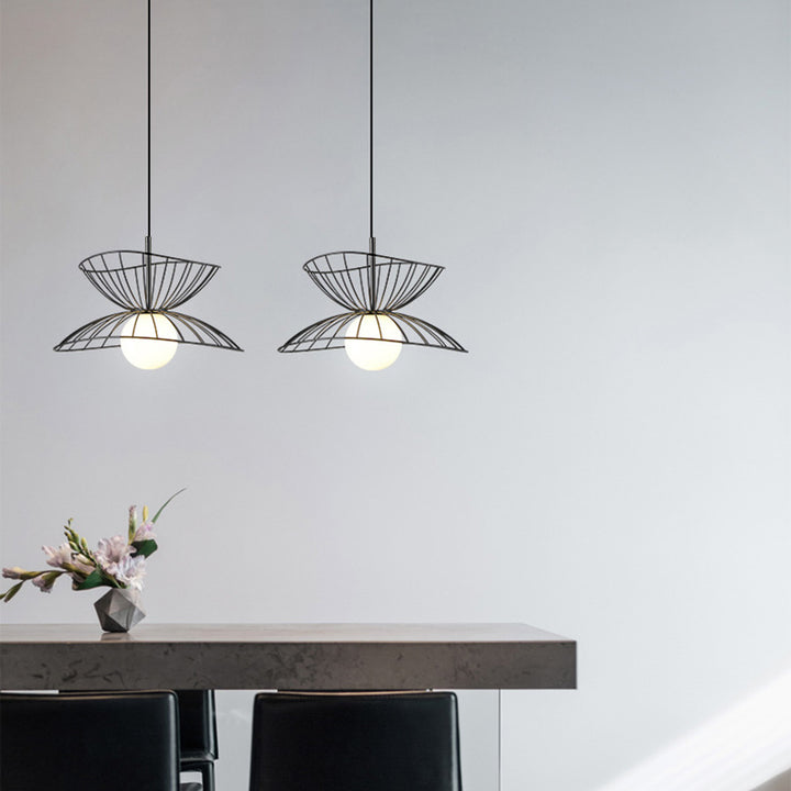 Zeitgenössische kreative Strohhut Eisen 1-Licht Pendelleuchte für Wohnzimmer 