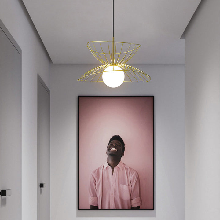 Zeitgenössische kreative Strohhut Eisen 1-Licht Pendelleuchte für Wohnzimmer 