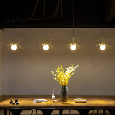 Contemporary Creative Straw Hat Iron 1-Light Pendant Light For Living Room