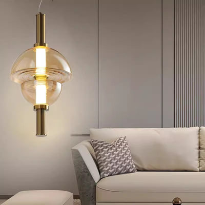 Modern Luxury Dome Metal Glass LED Pendant Light For Living Room