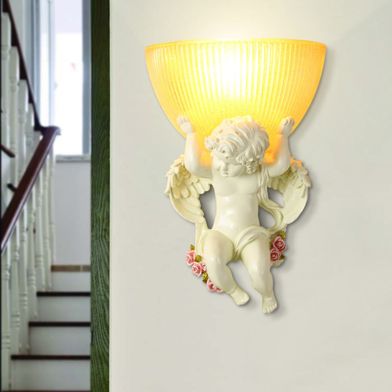Traditional European Angel Stainless Steel Glass 1-Light Wall Sconce Lamp For Hallway