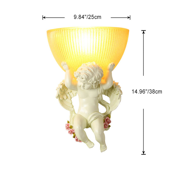 Lámpara de aplique de pared de 1 luz de ángel tradicional europeo de acero inoxidable y vidrio para pasillo 