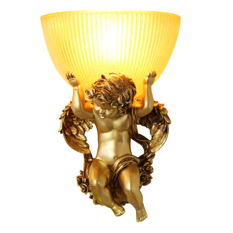 Traditional European Angel Stainless Steel Glass 1-Light Wall Sconce Lamp For Hallway