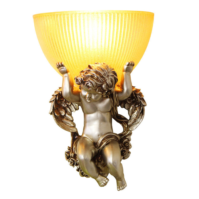 Traditional European Angel Stainless Steel Glass 1-Light Wall Sconce Lamp For Hallway
