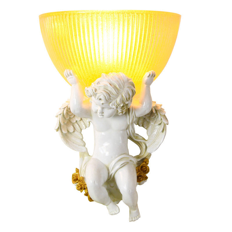 Traditional European Angel Stainless Steel Glass 1-Light Wall Sconce Lamp For Hallway