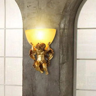 Lámpara de aplique de pared de 1 luz de ángel tradicional europeo de acero inoxidable y vidrio para pasillo 