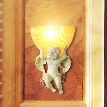 Traditional European Angel Stainless Steel Glass 1-Light Wall Sconce Lamp For Hallway