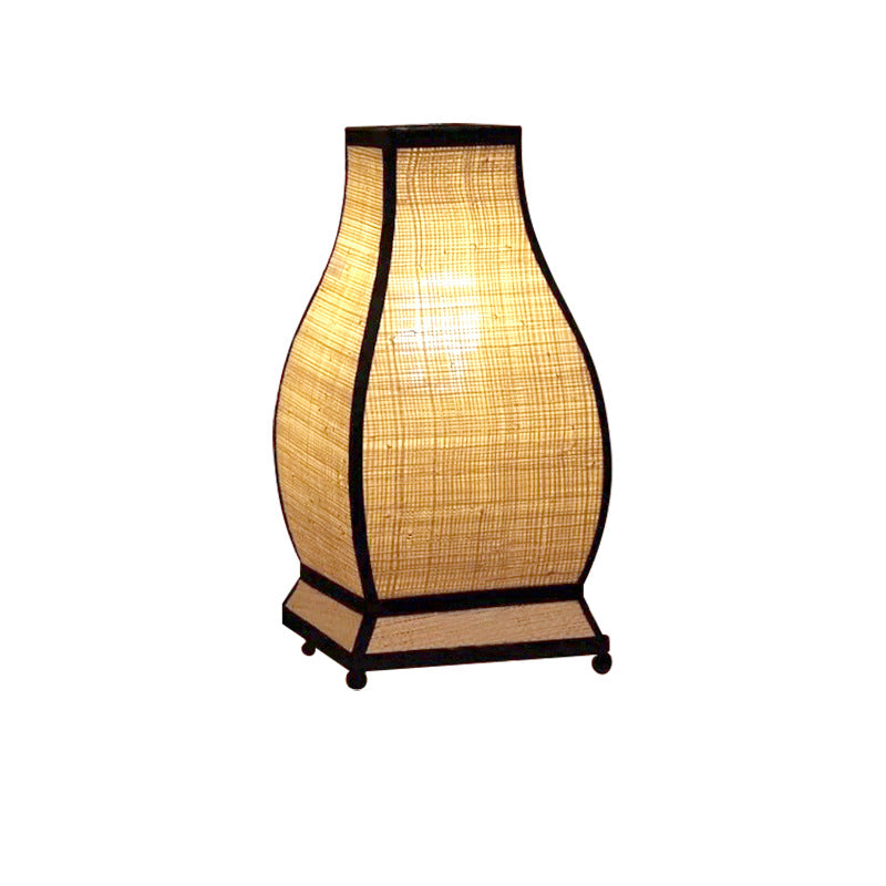 Lámpara de Mesa de 1 Luz con Pantalla de Tela Trapezoidal Tradicional China para Dormitorio 
