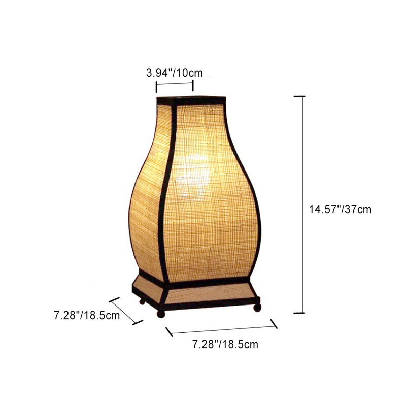 Lámpara de Mesa de 1 Luz con Pantalla de Tela Trapezoidal Tradicional China para Dormitorio 
