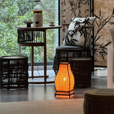 Lámpara de Mesa de 1 Luz con Pantalla de Tela Trapezoidal Tradicional China para Dormitorio 
