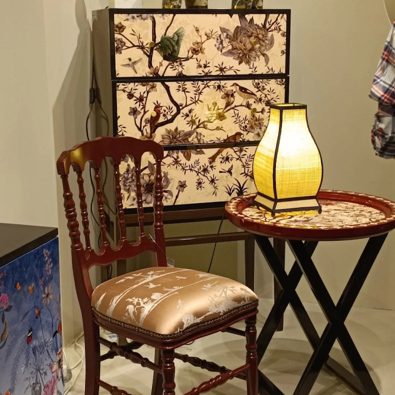 Lámpara de Mesa de 1 Luz con Pantalla de Tela Trapezoidal Tradicional China para Dormitorio 