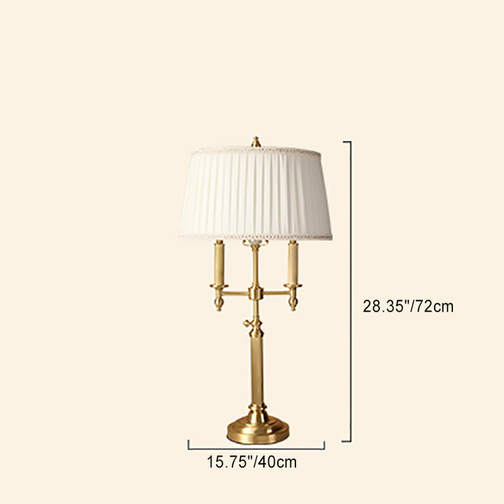 Lampe de table 1 lumière en tissu conique en cuivre traditionnel français pour chambre 
