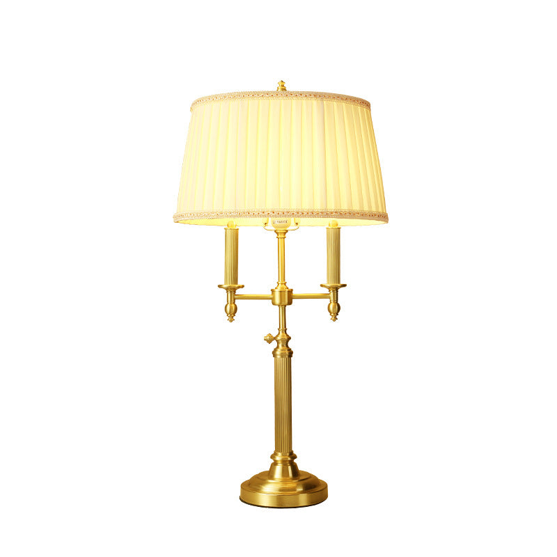 Lámpara de mesa de 1 luz de tela de cobre con cono de tronco francés tradicional para dormitorio 