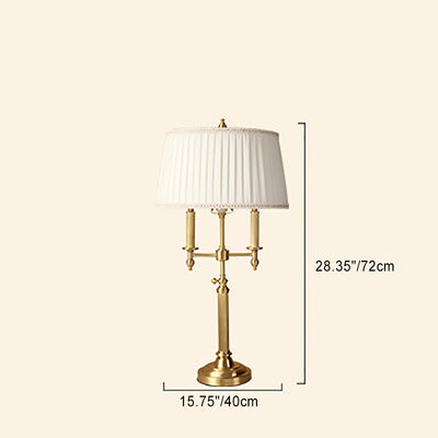 Lámpara de mesa de 1 luz de tela de cobre con cono de tronco francés tradicional para dormitorio 