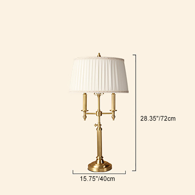 Lámpara de mesa de 1 luz de tela de cobre con cono de tronco francés tradicional para dormitorio 