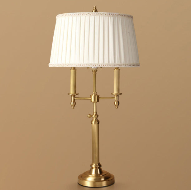Lámpara de mesa de 1 luz de tela de cobre con cono de tronco francés tradicional para dormitorio 