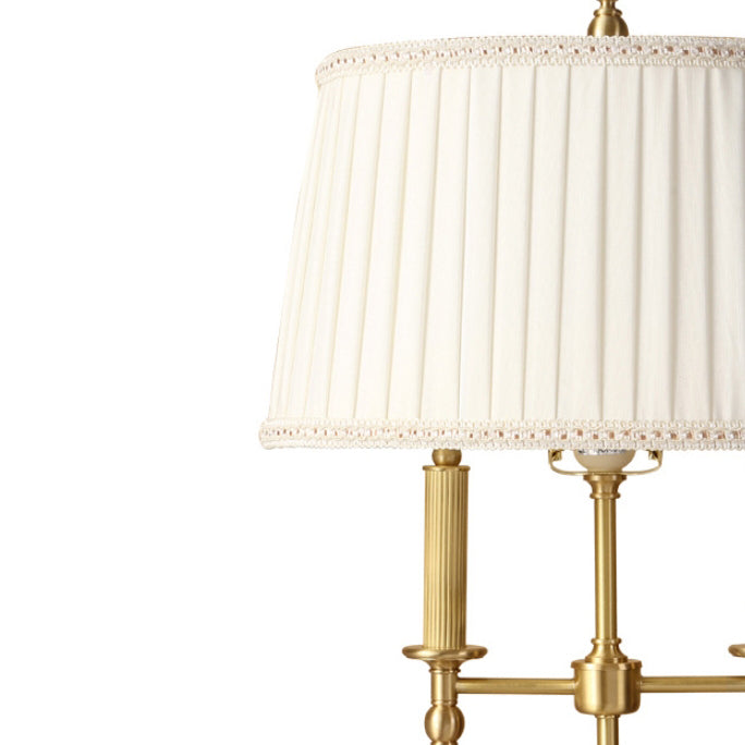 Lámpara de mesa de 1 luz de tela de cobre con cono de tronco francés tradicional para dormitorio 