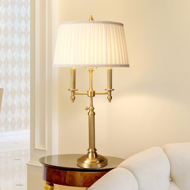 Lámpara de mesa de 1 luz de tela de cobre con cono de tronco francés tradicional para dormitorio 