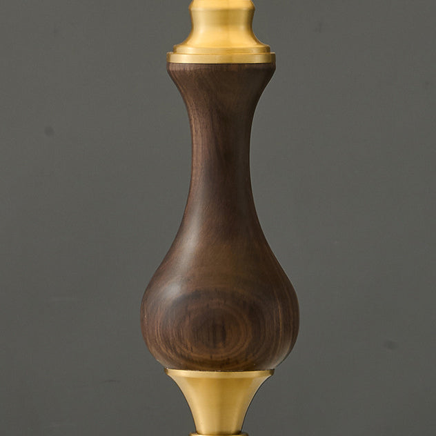 Moderne Mid-Century Frustum Kegel Kupfer Schwarz Walnuss Holz Stoff 1-Licht Tischlampe für das Schlafzimmer 