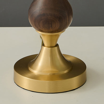 Moderne Mid-Century Frustum Kegel Kupfer Schwarz Walnuss Holz Stoff 1-Licht Tischlampe für das Schlafzimmer 