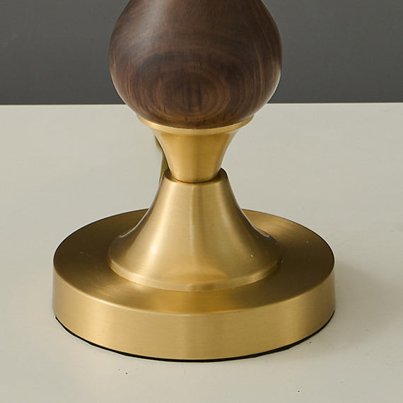Moderne Mid-Century Frustum Kegel Kupfer Schwarz Walnuss Holz Stoff 1-Licht Tischlampe für das Schlafzimmer 