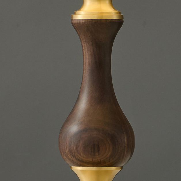 Moderne Mid-Century Frustum Kegel Kupfer Schwarz Walnuss Holz Stoff 1-Licht Tischlampe für das Schlafzimmer 