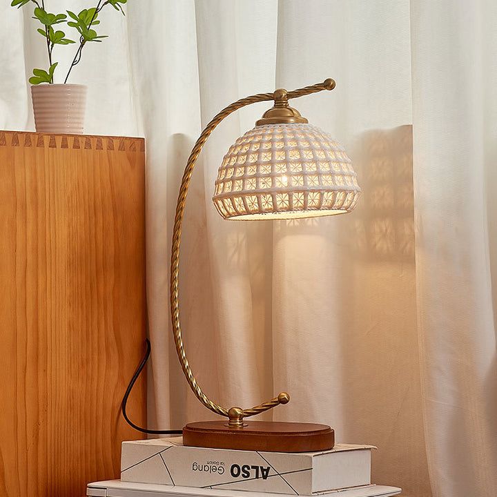 Lampe de table moderne mi-siècle en dôme de fer céramique bois massif 1 lumière pour chambre 
