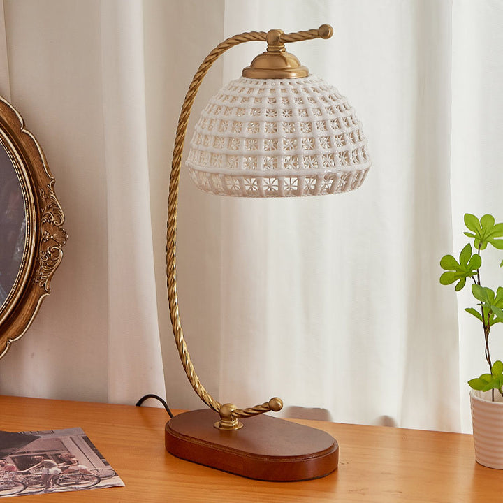 Lampe de table moderne mi-siècle en dôme de fer céramique bois massif 1 lumière pour chambre 